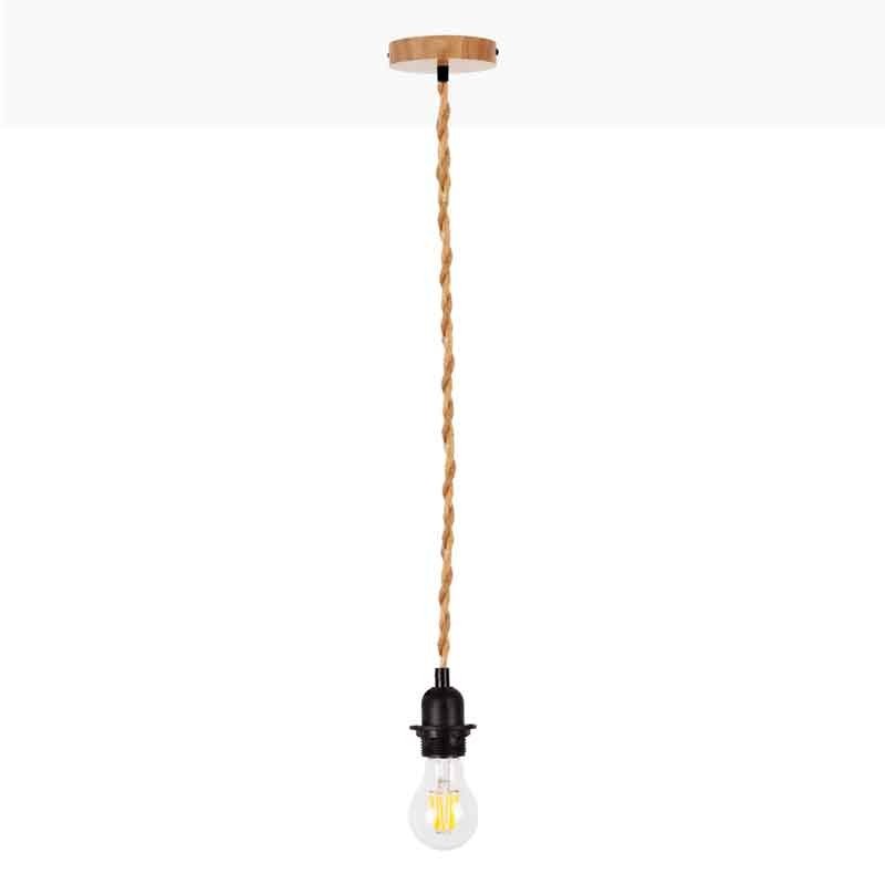 Lampa wisząca z drewna i liny na żarówkę E27 130cm