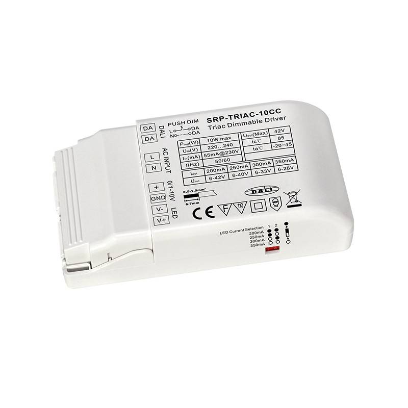 Driver regulable TRIAC DALI PUSH 0/1-10V 6-42V 10W multicorriente (200-350mA)