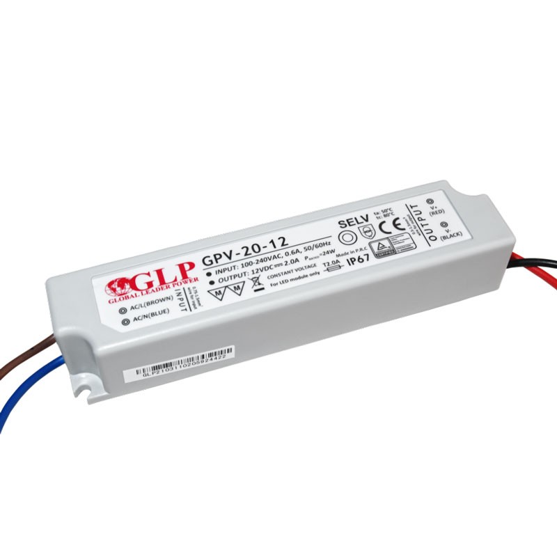 Waterdichte voeding 12V DC - 20W - IP67 - GLP