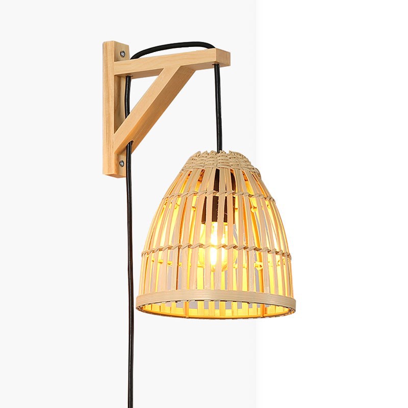 Wooden wall lamp with bamboo lampshade "CESTA".