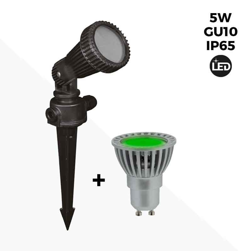 KIT Πάσσαλος κήπου + Λαμπτήρας GU10 LED 5W σε πράσινο χρώμα