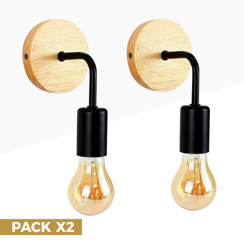 Wandleuchten aus Holz mit Metallflexo "Morgan" - 2er-Pack