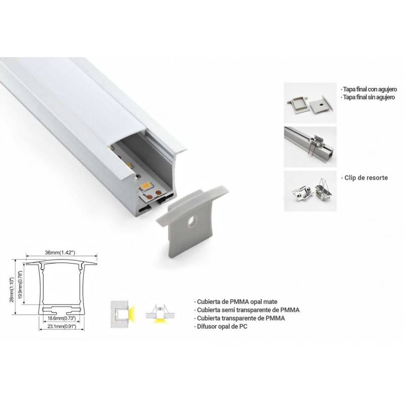 Profilé aluminium encastrable 36x28mm (2 m)
