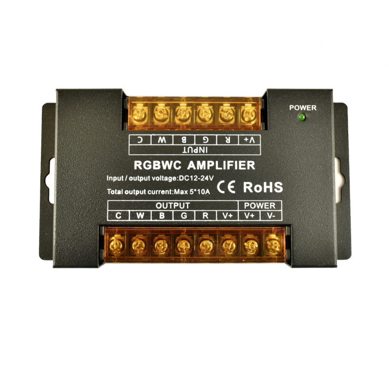 Amplificator de semnal / Repetor RGB + CCT 12/24V-DC - 10A/Canal - Viteză mare