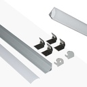 Aluminum corner profile for LED strip with diffuser - 4 clamps - 2 covers - 16x16mm - 2 meters
