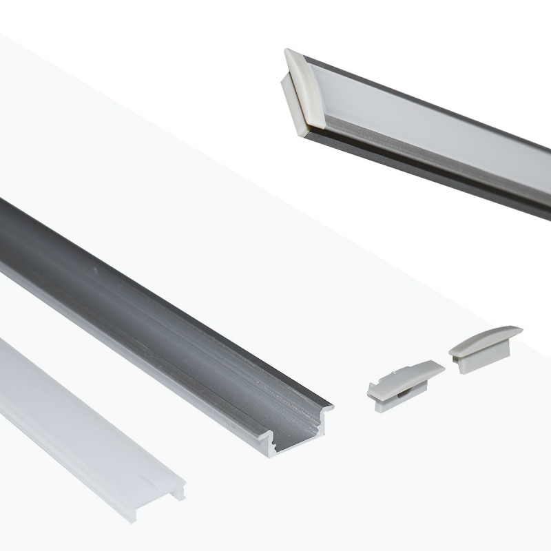 Recessed aluminum profile for LED strip with diffuser - 2 covers - 23x8mm - 2 meters