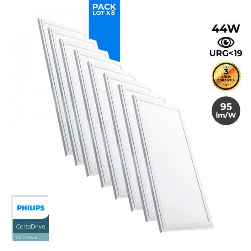 Pacote de 8 painéis LED slim 120X30 cm - Driver Philips - 44W - UGR19
