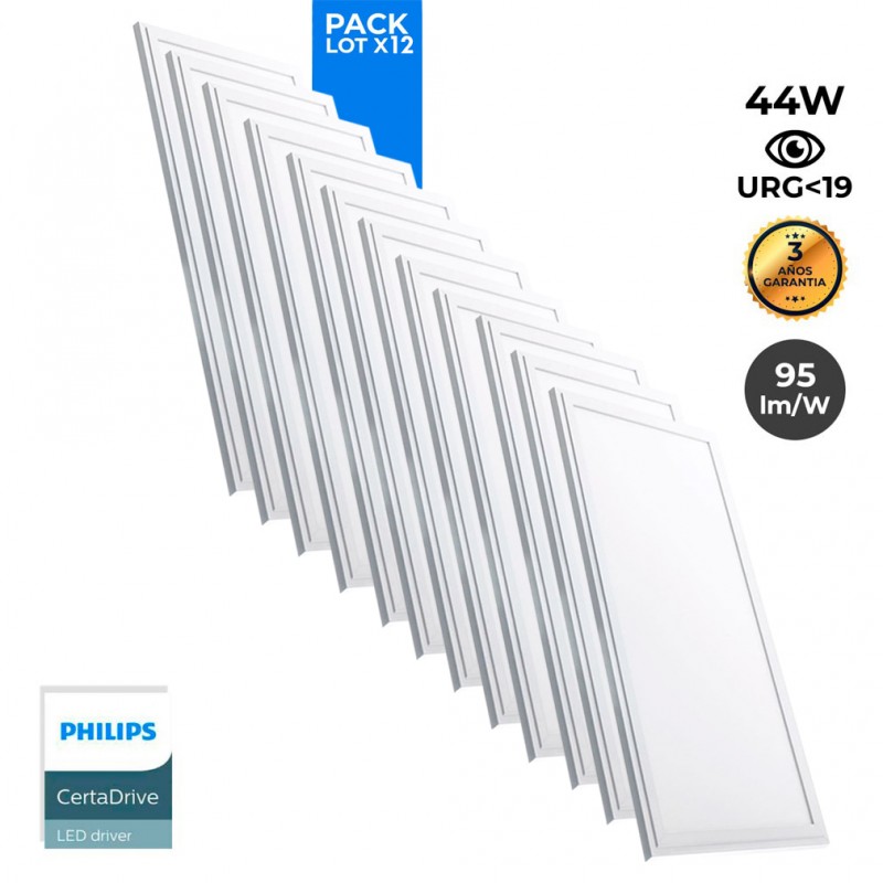 Pack of 12 slim LED panels 120X30 cm - Driver Philips - 44W - UGR19