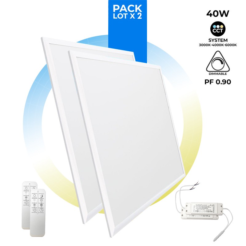 Pack of 2 LED slim CCT dimmable LED panels with remote control - 60x60cm - 40W