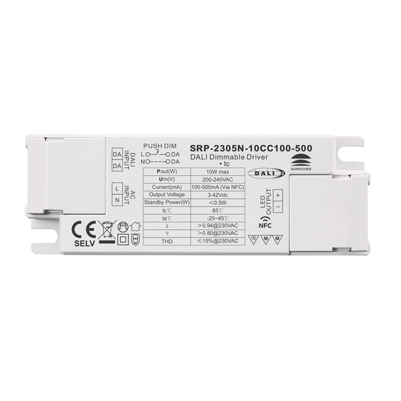 DALI Dimmable DT6 Single color driver 220-240V - Output 3-42V DC - 10W (100-500mA)
