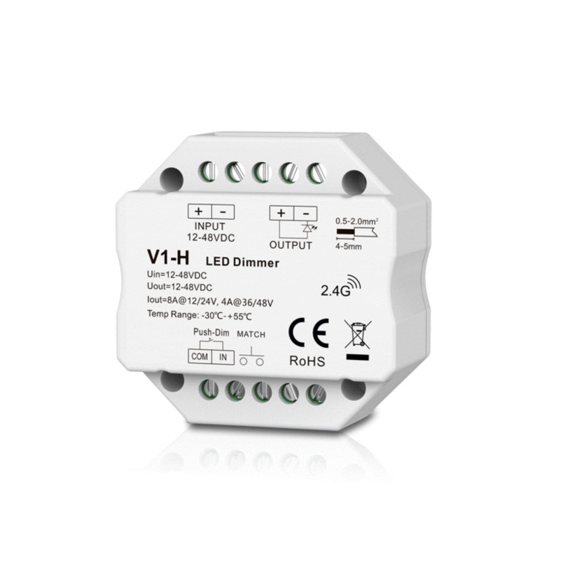 Μονόχρωμος ελεγκτής 12-48V DC - 8A - RF 2.4G - PUSH dimmer - μέγεθος MINI - Skydance
