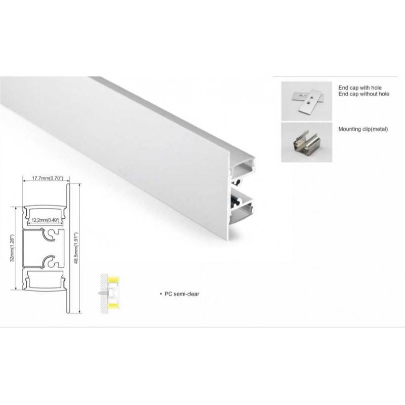 Profil aluminiowy do taśmy LED do montażu powierzchniowego - Osłona górna/dolna - 18x49mm - 2 metry