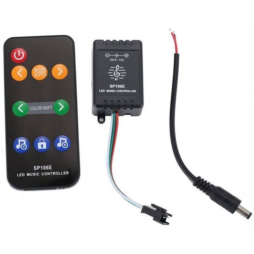 [SP106E] IC Pixel RGB/RGBW LED music controller with remote control - 5-12V DC - 600 pixels