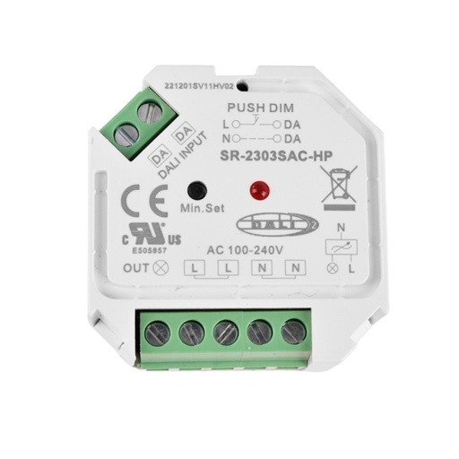 [SR-2303SAC-HP] Controlador monocromático DALI e PUSH Dimmer - 400W - 1 canal - 100-240V AC - Sunricher