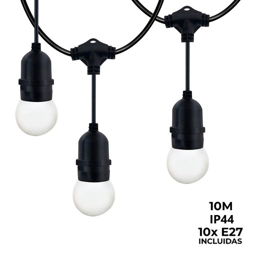 [K_L1700] Lampjes slinger voor buiten 10 meter + 10 LED lampen E27 1W - IP44 - Warm Wit