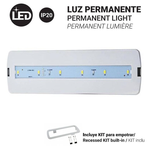 [B1050-PERM] Lampada di emergenza permanente 3W - 250lm - 3 ore di autonomia