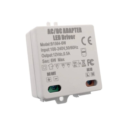 [B1564-6W] Strømforsyning 12V DC 0.5A 6W 100-240V