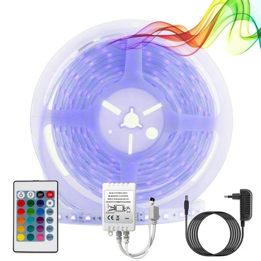 [B1614-CONTROL] Kits LED RGB 5m med strömförsörjning, fjärrkontroll och kompatibel controller 12V och 24V