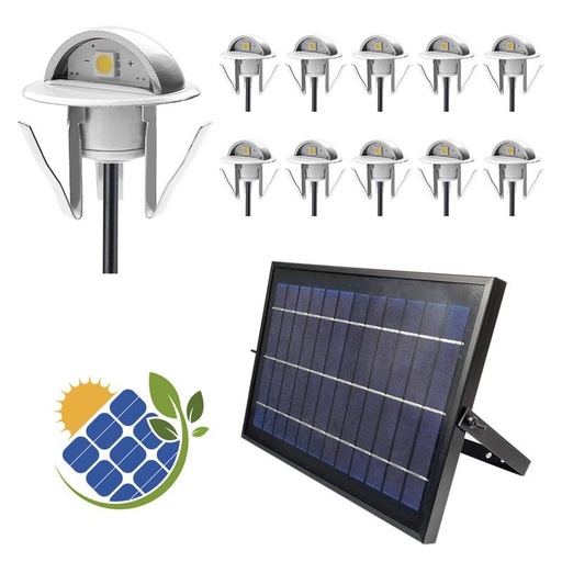 [BA50019-BC] Set van 10 LED inbouwspots op zonne-energie met zonnepaneel