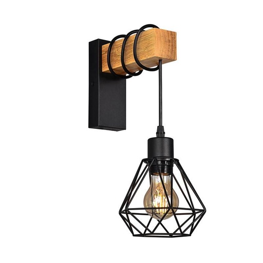 Aplique de pared nórdico jaula "RODEN" - Madera y metal