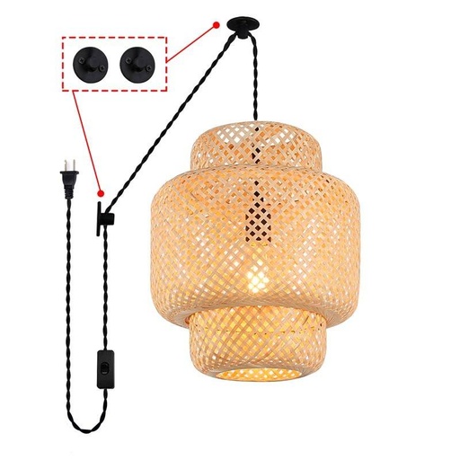 [LM141-C] Lámpara colgante de mimbre "Onna" con cable y enchufe