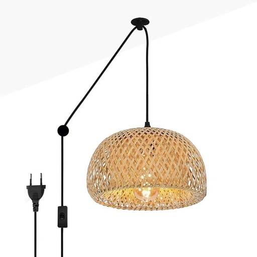 [LM143-C] Lámpara colgante de mimbre "Yonna" con cable y enchufe