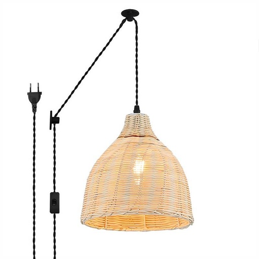 [LM153-C] Rieten hanglamp met katrol "SASKI".