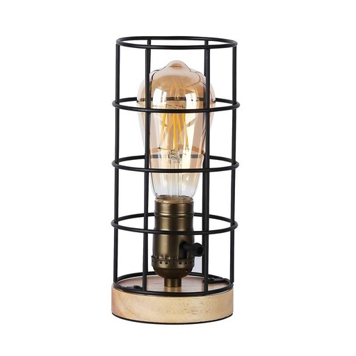 Vintage industrial style table lamp wood and grille "GREGOR".