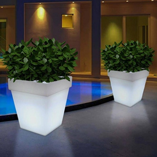 [MU3006] RGBW Rechargeable LED planter 12W - White resin - IP65 - 40x40x55cm
