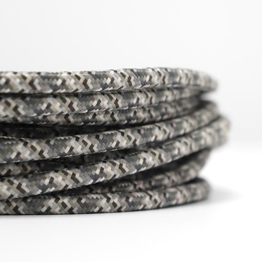 [LV001-GT] Onyx Tweed Katoen Gecoat Rond Elektriciteitskabel Zwarte kleur