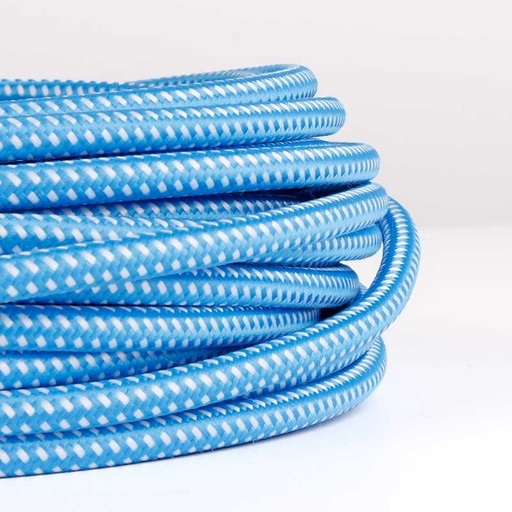 [LN001-BA] Cable Eléctrico Redondo recubierto en tejido efecto Seda Color Azul & Blanco