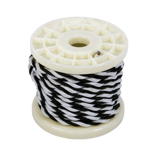 [LN001-TBN-10] Decoratieve gevlochten textiel elektriciteitskabel 2x0,75 zwart en wit - 10 meter