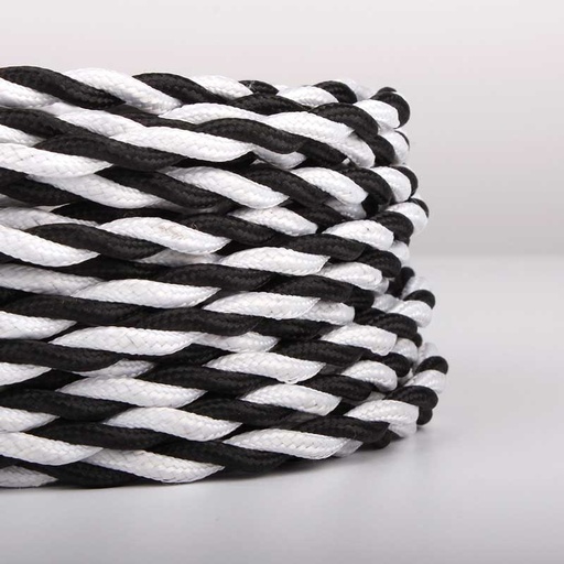 [LN001-TBN] Braided cable coated in silk effect fabric - Black and white - One meter