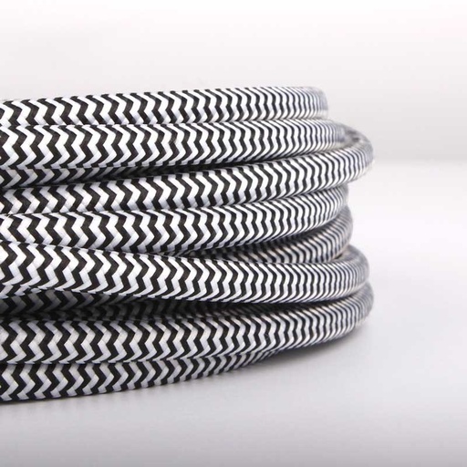 [LN001-ZBN] Cavo elettrico rotondo rivestito effetto seta ZigZag, bianco e nero