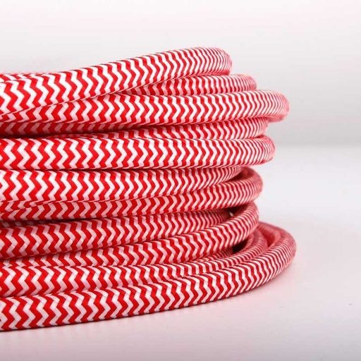 [LN001-ZBR] Ronde elektrische kabel met zigzag zijde-effect stof, rood en wit