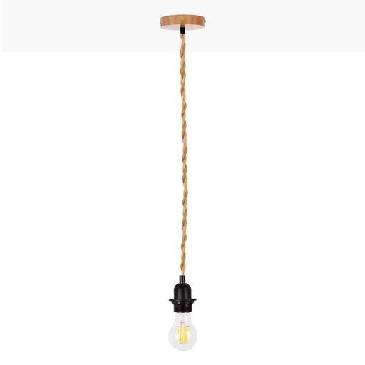 [K15] Lampa wisząca z drewna i liny na żarówkę E27 130cm