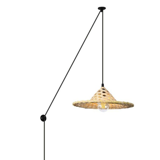 [LM163-C] Lámpara colgante de mimbre ajustable "Nona" - con interruptor y enchufe - E27