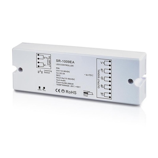 [SR-1009EA] RGB/RGBW Dimmer PMW Controller - 12-36V DC (4 channels 8A/channel) - SUNRICHER RF Receiver - Perfect RF