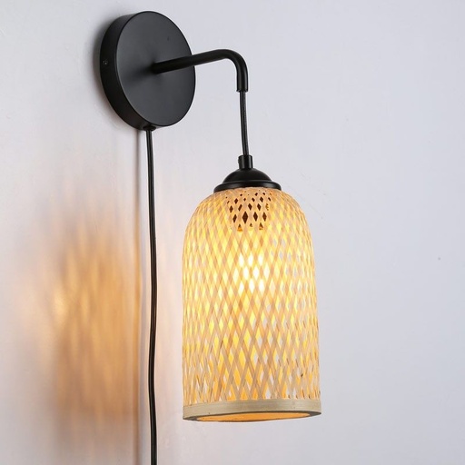 [LM164-P] Aplique de pared de mimbre con enchufe "Frida" E27
