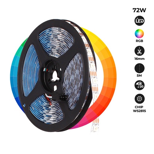 [B1576RGB] Intelligent LED-remsa IC RGB 12V DC - 14,4 W/m - IP20 - 60 LED/m - Bredd 10mm - 5 meter