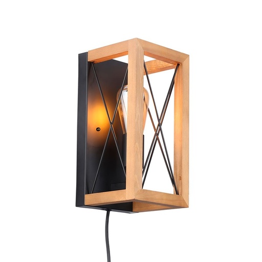 [L5024] Wall lamp in wood and metal, with cable and plug "Montse" - E27