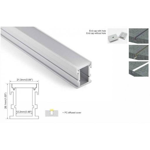 [BPERF21X26] Aluminum profile for recessed LED strip 21x26mm IP54 (2meters)