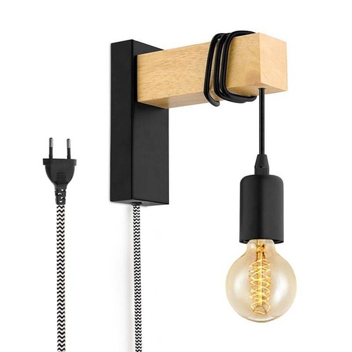 Wandleuchter aus Holz mit Schalter und Stecker "RUDER".