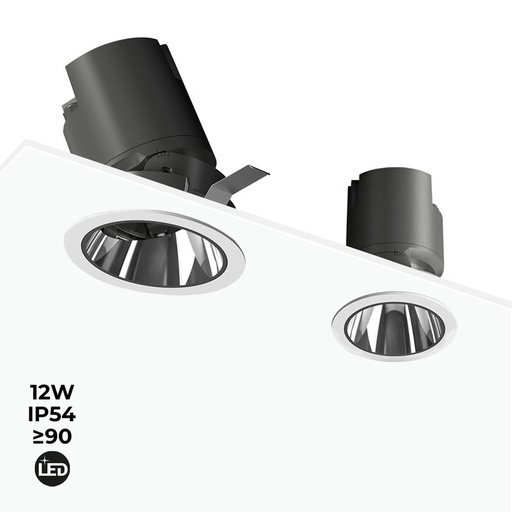 [B9080-12-270] Εντοιχιζόμενος προβολέας οροφής LED COB - 12W - Ρυθμιζόμενο - Χαμηλό UGR - IP54