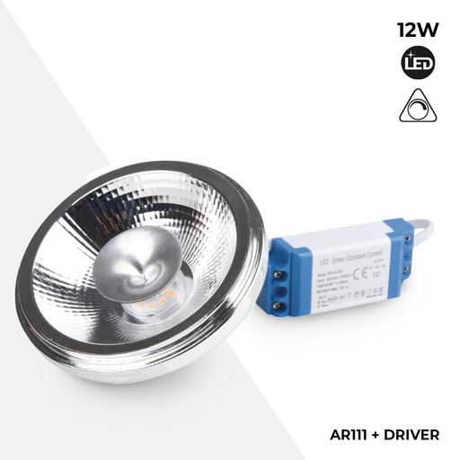 LED AR111 lemputė 12W reguliuojama - 12º - Išorinis maitinimo šaltinis - 3000K