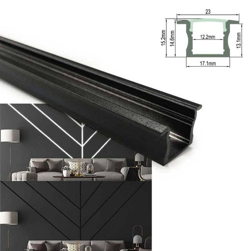 [BPERF23X15-N] Black aluminum profile for LED strip 23x15mm (2 meters)
