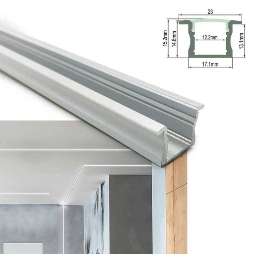 [BPERF23X15-B] White aluminum profile for LED strip 23x15mm (2 meters)