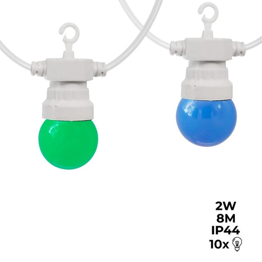 [L2000-B-C] Multicolor LED garland white wire 10 LED bulbs - 8 meters