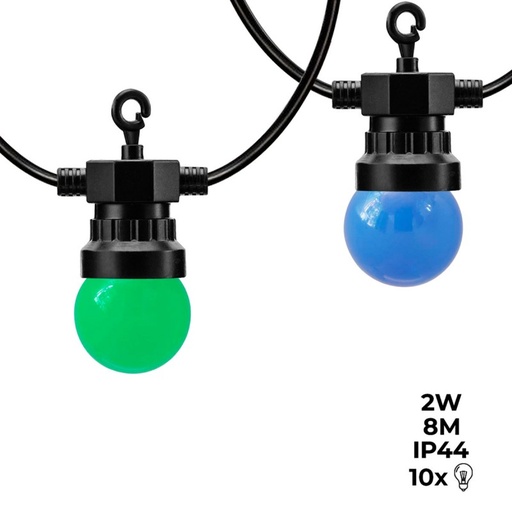 [L2000-N-C] LED garland with black cable 10 Multicolor LED bulbs - 8 meters