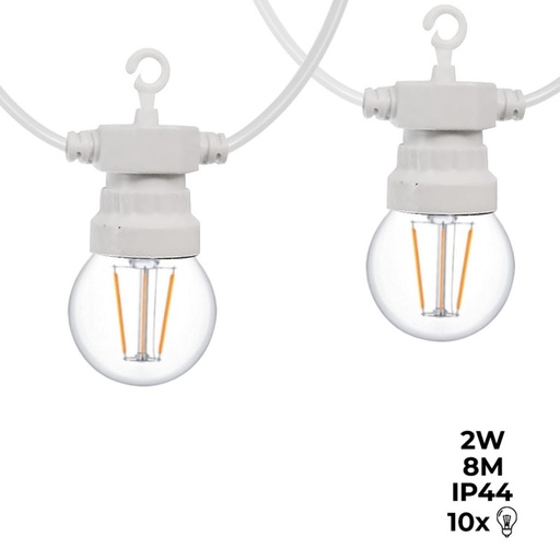 [L2000-B-BC] LED garland white cable 10 LED bulbs 3000ºK - 8 meters